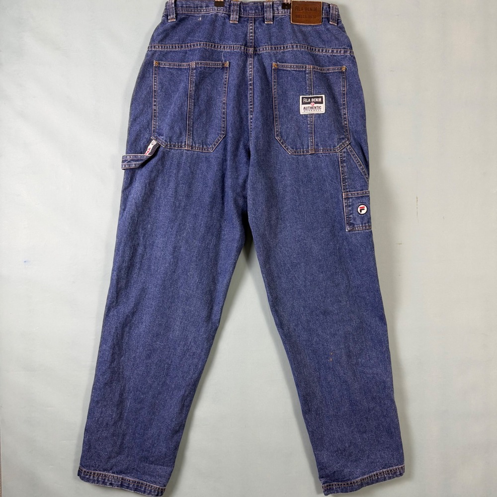 Vintage 90s Y2K Fila Denim Carpenter Jeans Mens 34x32 Baggy Blue Workwear